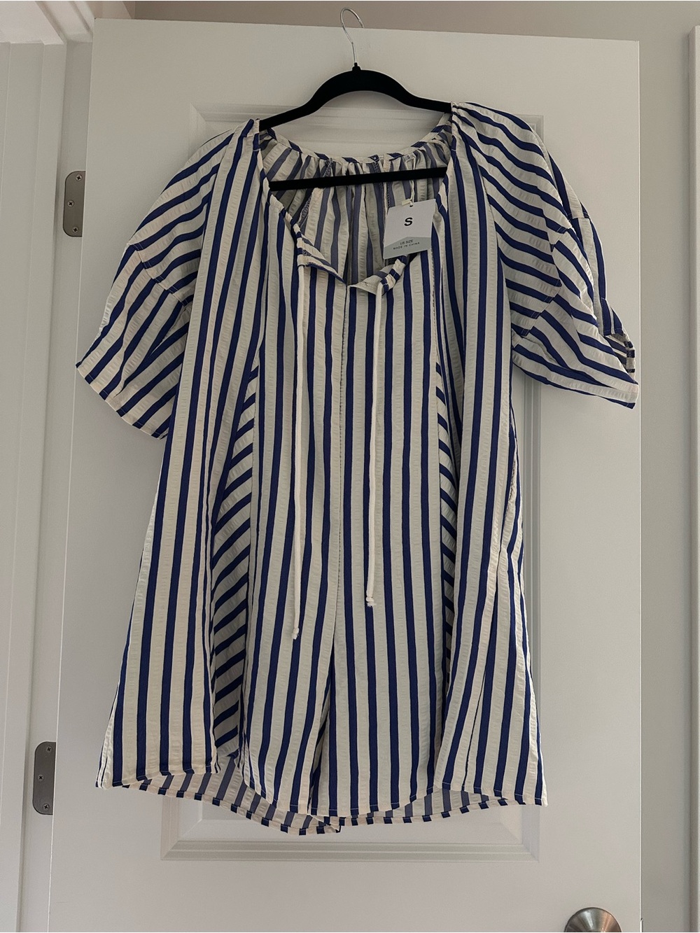 Women's Blue and White Striped Jumpsuit Romper